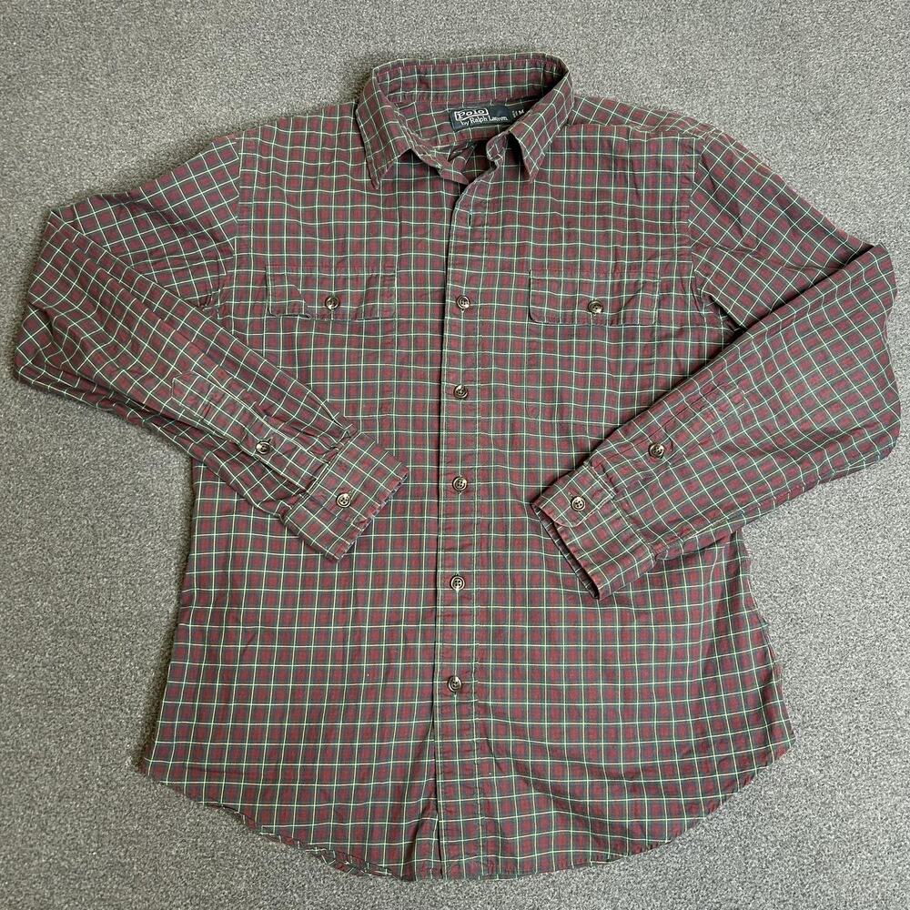Polo Ralph Lauren Shirt Mens Medium Red Plaid Button Down Long Sleeve Cotton - Picture 2 of 9